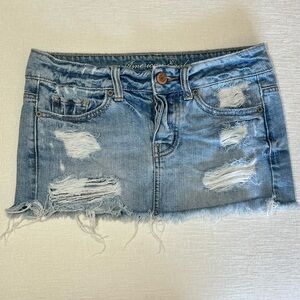 American Eagle Outfitters Blue Distressed Mini Skirt